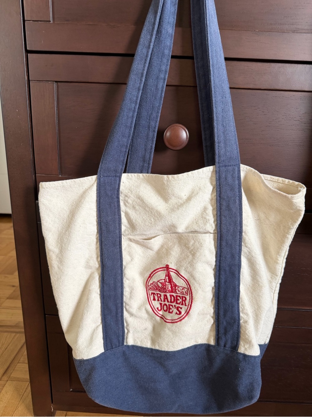 Trader Joe's Canvas Tote Bag in Cream and Navy